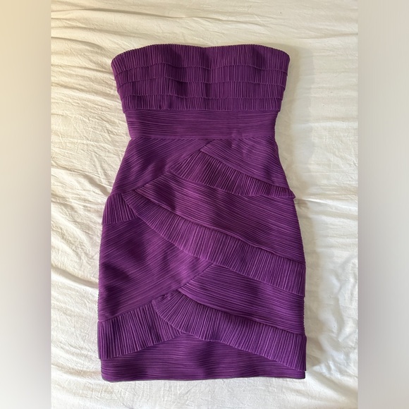 BCBG MaxAzria Jorie Dark Orchid Tulle Tiered Sheath Dress Size 0 - Picture 2 of 14